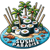 Palm Trees Beach Sushi Paradise