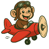 Lachender Affe im Flugzeug mit Pilotbrille