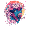 Bison with flowers