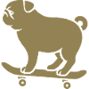 Minimalistischer Mops Skateboarder Katze 