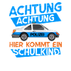 Polizeiauto mit Warnmeldung zum Schulstart
