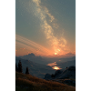 Cosmic Sunset Over Mountains