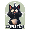 Cat with coffee text