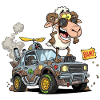 Cartoon Sheep Driver in Off-Road Vehicle