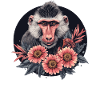 Mandrill with flowers