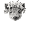 Wildschwein mit Blumenkranz