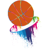 Basketball im bunten Regenbogenkorb