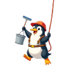 Penguin cleaning windows - Abseiling down