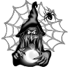 Hexe mit Ball und Spinnennetz