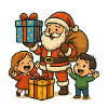 Festive Santa Claus with Kids Print