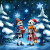 Christmas skeletons with hats and lanterns