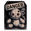 Eerie Doll with Danger Sign