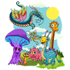 Whimsical Dinosaur and Mythical Creature Scene