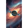 Saturn in space with galaxy background