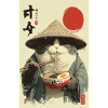 Samurai-Katze isst Ramen