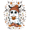 Cute Ghost Drinking Coffee Pumpkin