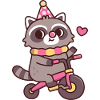 Mignon raton laveur clown à vélo