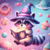 Whimsical Mystic Raccoon in Candyland