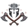 Helm- und Äxtdesign im Wikingerbardenstil