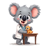 Cute koala veterinarian with plush toy