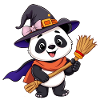 Cute witchy Halloween Panda with Broom