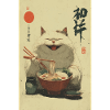 Happy White Cat Slurping Ramen