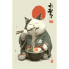 Samurai-Katze schlürft Ramen