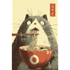 Chat choqué mangeant des ramen