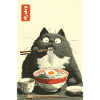 Wide-Eyed Cat Slurping Ramen