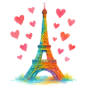 Tour Eiffel Paris Aquarelle Coeurs
