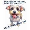 Happy dog with snack text