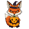 Halloween fox with pumpkin: cartoon illustration