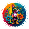 Bunte Deko-Katze mit Blumen