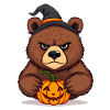 Halloween bear with pumpkin: cartoon illustration