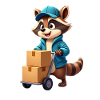 Little raccoon with delivery van