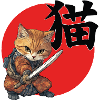 Samouraï félin Illustration Kanji