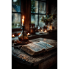 Candlelit Old Book Scene