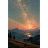 Cosmic Sunset Over Mountains