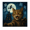 Halloween Cat Selfie with Scary House