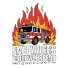 Young firefighter with flames