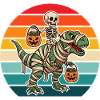 Retro Halloween Skeleton Riding Mummy T-Rex