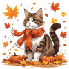 Autumnal cat with pumpkins