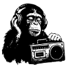 Affe mit Kassettenrekorder
