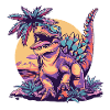 Dinosaur stegosaurus island palm tree