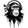 Musik hören, Affe mit Kopfhörern