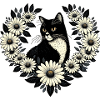Elegant Black Cat Floral Heart