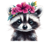 Cute raccoon with wreath