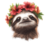Cheerful sloth with flowers