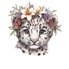 Schneeleopard Baby mit Blumen