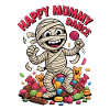 Cheerful Mummy Dancer on Candy Background